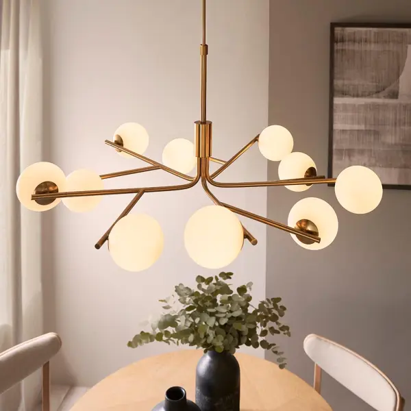 Aaron 10 Light Ceiling Pendant in Aged Brass & Opal Glass
