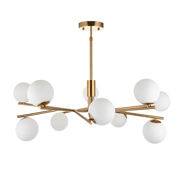 Aaron 10 Light Ceiling Pendant in Aged Brass & Opal Glass