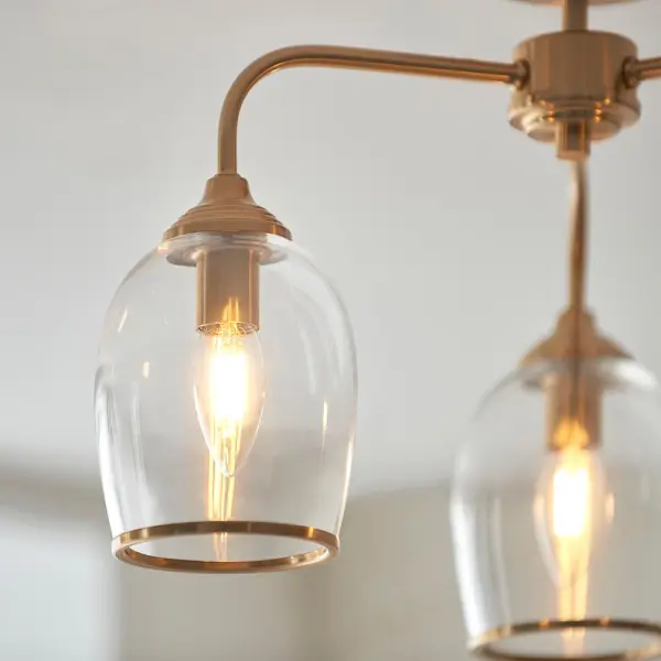 Ashcroft 3 Light Brass Semi Flush Fitting with Clear Glass Shades