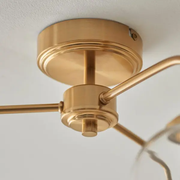 Ashcroft 3 Light Brass Semi Flush Fitting with Clear Glass Shades