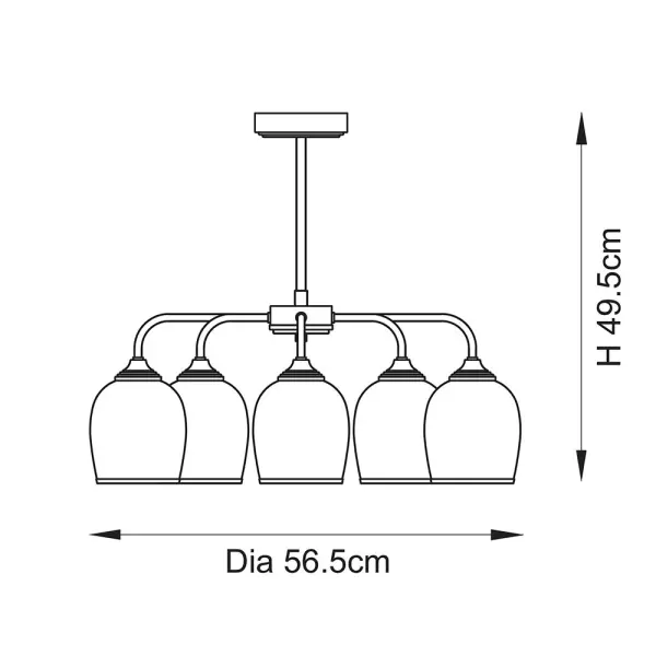Ashcroft 5 Light Semi Flush with Clear Glass Shades