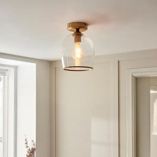 Ashcroft Brass Flush Fitting with Clear Glass Shade