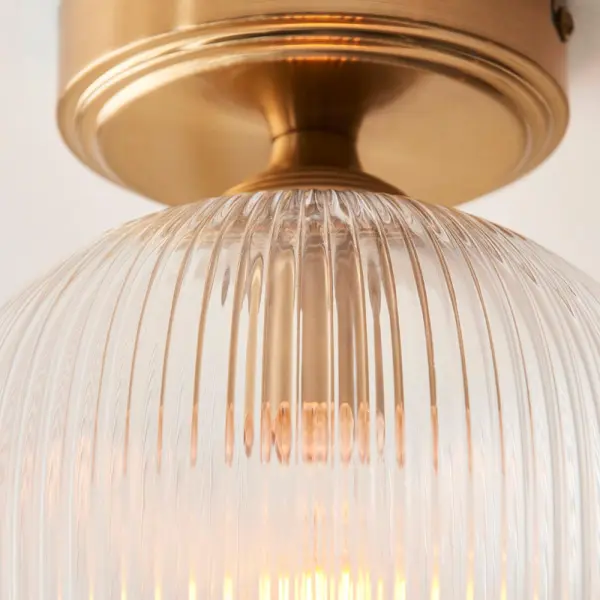 Ashcroft Brass Flush Fitting with Ribbed Glass Shade