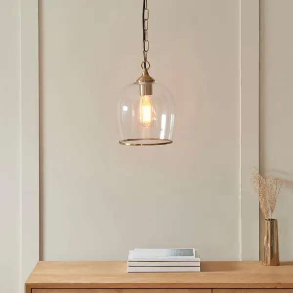 Ashcroft Single Brass Pendant with Clear Glass Shade