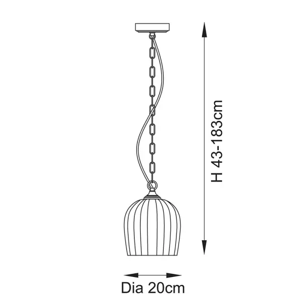 Ashcroft Single Brass Pendant with Ribbed Glass Shade