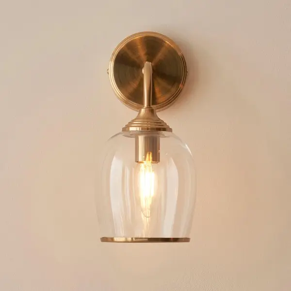 Ashcroft Brass Wall Fitting with Clear Glass Shade