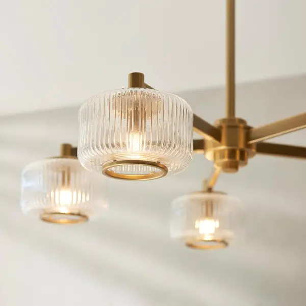 Stamford 5 Light Brass Pendant C/W Ribbed Shades
