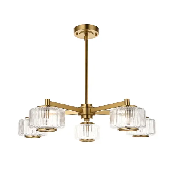 Stamford 5 Light Brass Pendant C/W Ribbed Shades