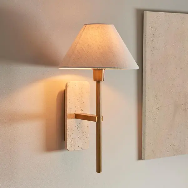 Faro Natural Travertine Stone Wall Light C/W Shade
