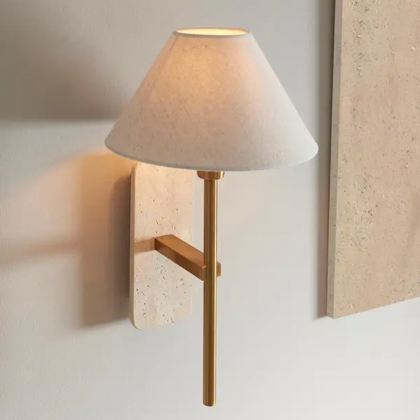 Faro Natural Travertine Stone Wall Light C/W Shade