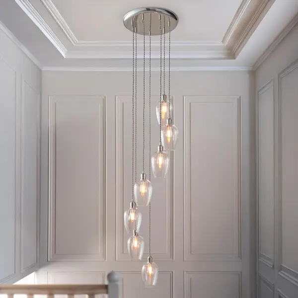 Millie Polished Nickel 7 Light Pendant with Clear Glass Shades