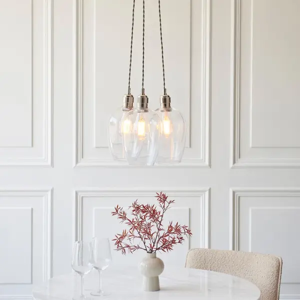 Mia Polished Nickel 3 Light Cluster Pendant with Clear Glass Shades