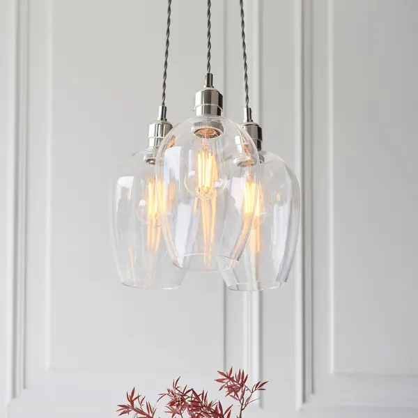 Mia Polished Nickel 3 Light Cluster Pendant with Clear Glass Shades