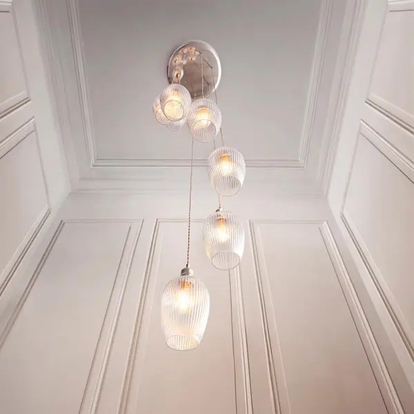 Millie Polished Nickel 7 Light Pendant with Ribbed Glass Shades