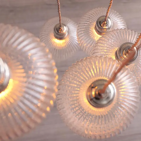 Millie Polished Nickel 7 Light Pendant with Ribbed Glass Shades