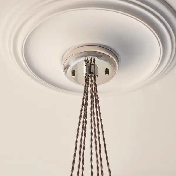 Mia Polished Nickel 7 Light Cluster Pendant with Ribbed Glass Shades