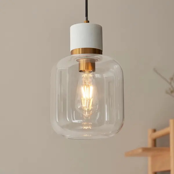 Travi White Volaskas Marble Pendant C/W Clear Glass