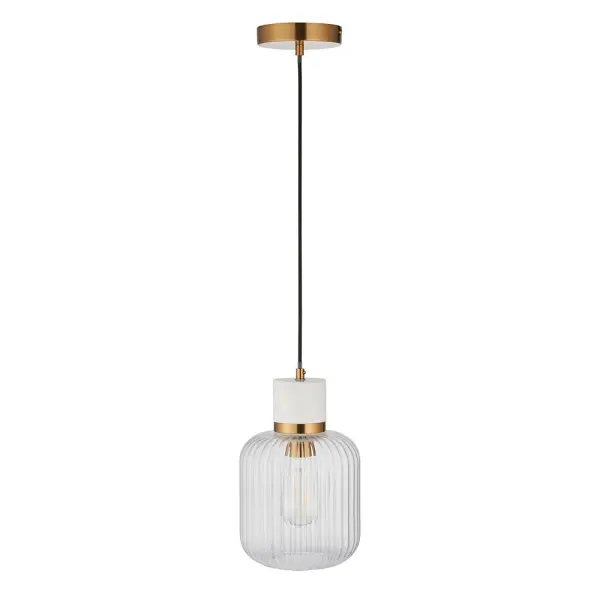 Travi White Volaskas Marble Pendant C/W Ribbed Glass