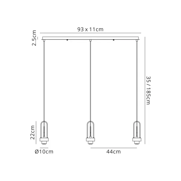 Meel 3 Light Aged Pewter Bar Pendant
