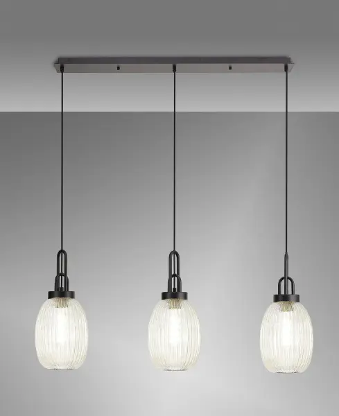 Meel 3 Light Matt Black Bar Pendant