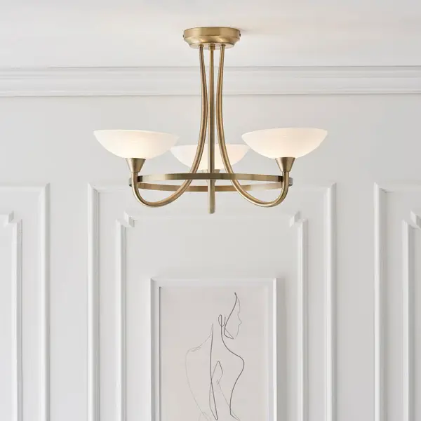 Cagney 3 Light Semi Flush in Antique Brass