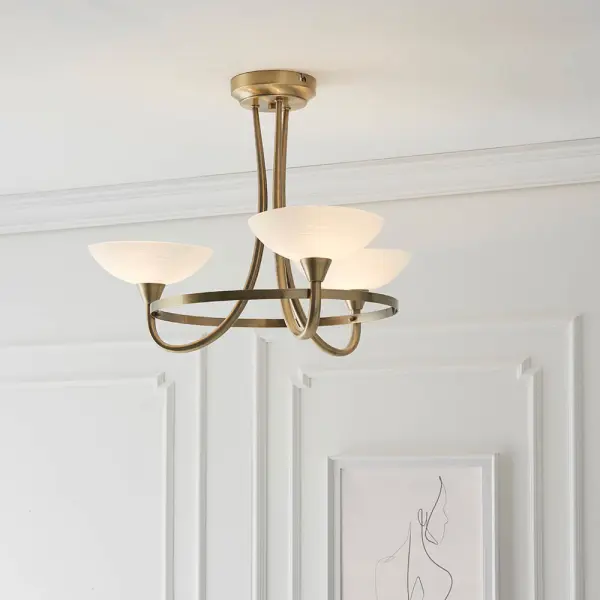 Cagney 3 Light Semi Flush in Antique Brass