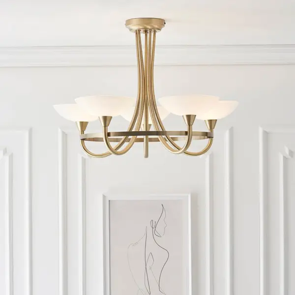 Cagney 5 Light Antique Brass Semi Flush