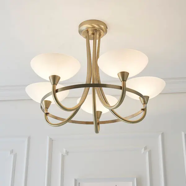 Cagney 5 Light Antique Brass Semi Flush