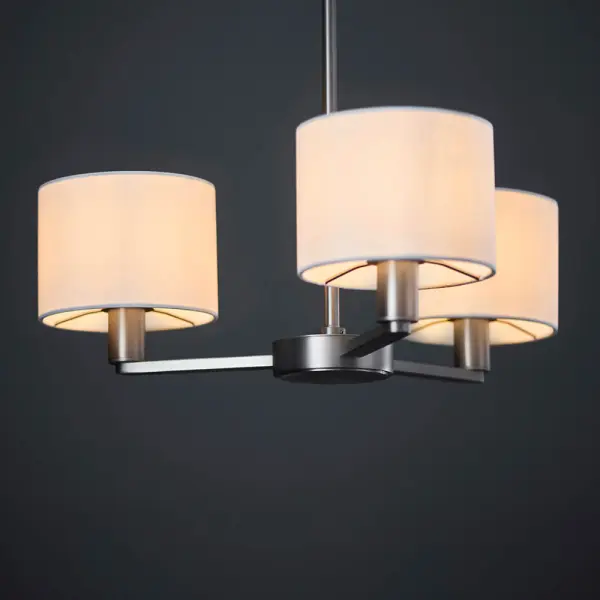 Daley 3 Light Multi Arm Pendant in Nickel C/W White Shades