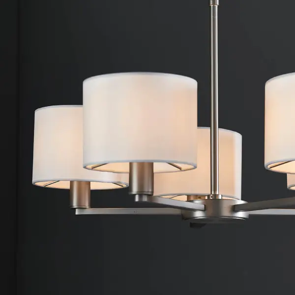 Daley 5 Light Multi Arm Pendant in Nickel C/W White Shades