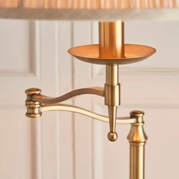 Stanford Antique Brass Swing Arm Floor & Beige Shade