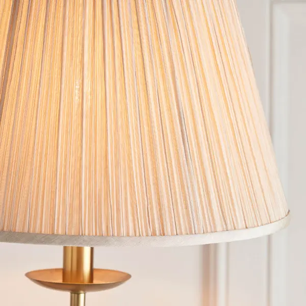 Stanford Antique Brass Swing Arm Floor & Beige Shade