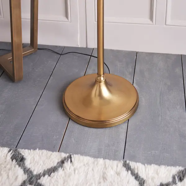Stanford Antique Brass Swing Arm Floor & Beige Shade