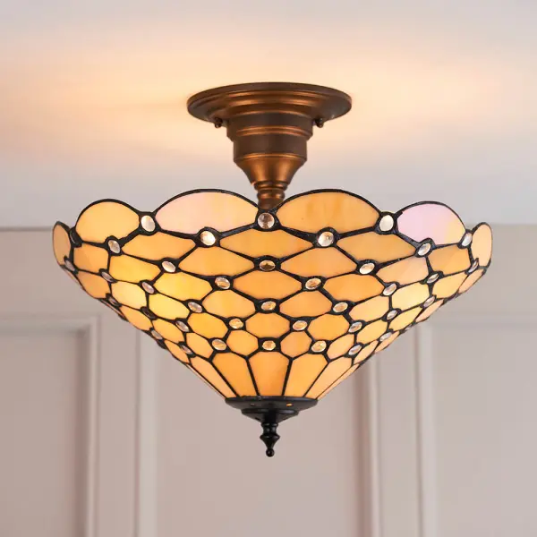 Tiffany Style Pearl 3 Light Semi Flush