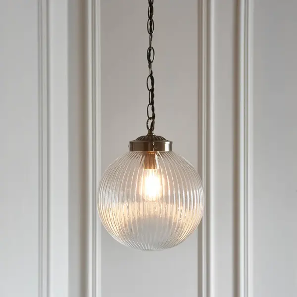 Brydon Small Antique Brass & Ribbed Glass Pendant