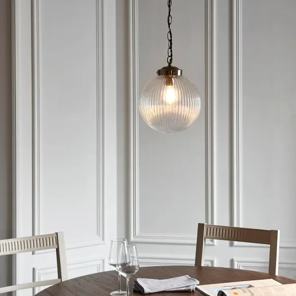 Brydon Small Antique Brass & Ribbed Glass Pendant