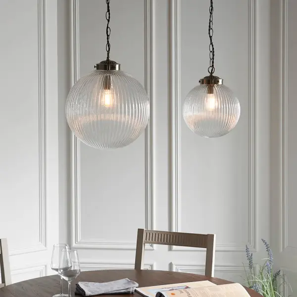 Brydon Small Antique Brass & Ribbed Glass Pendant