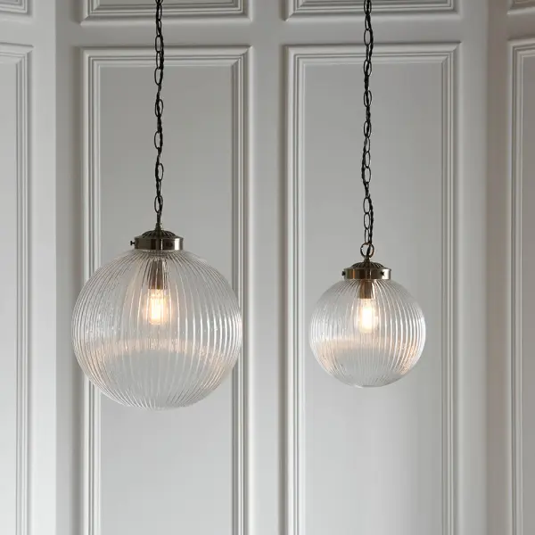 Brydon Small Antique Brass & Ribbed Glass Pendant