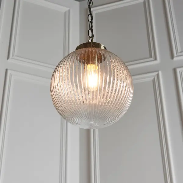 Brydon Small Antique Brass & Ribbed Glass Pendant
