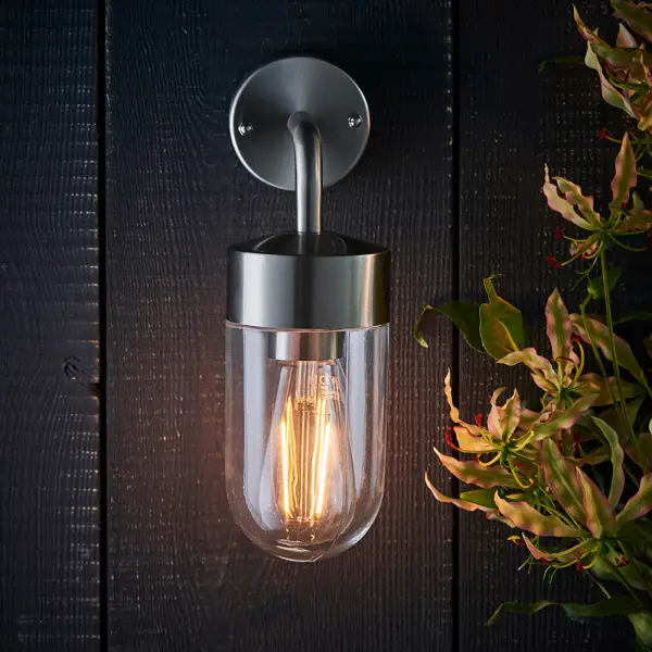 North Outdoor Wall Light in Brushed Stainless Steel Finish