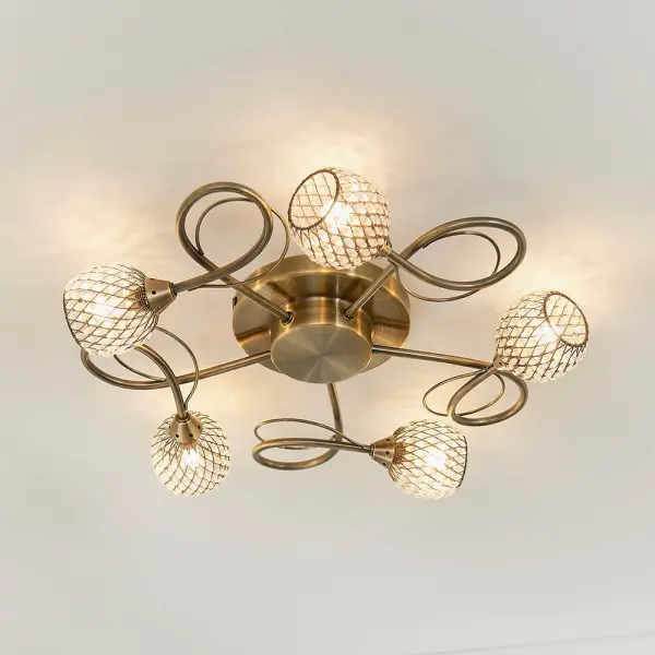 Aherne 5 Light Semi Flush in Antique Brass