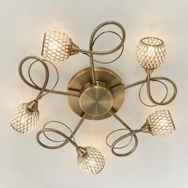 Aherne 5 Light Semi Flush in Antique Brass