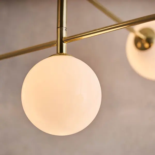 Otto 5 Light Semi Flush in Brushed Brass with Gloss White Glass