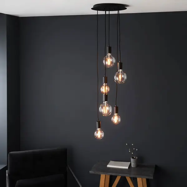 Studio 6 Light Cluster Matt Black Pendant