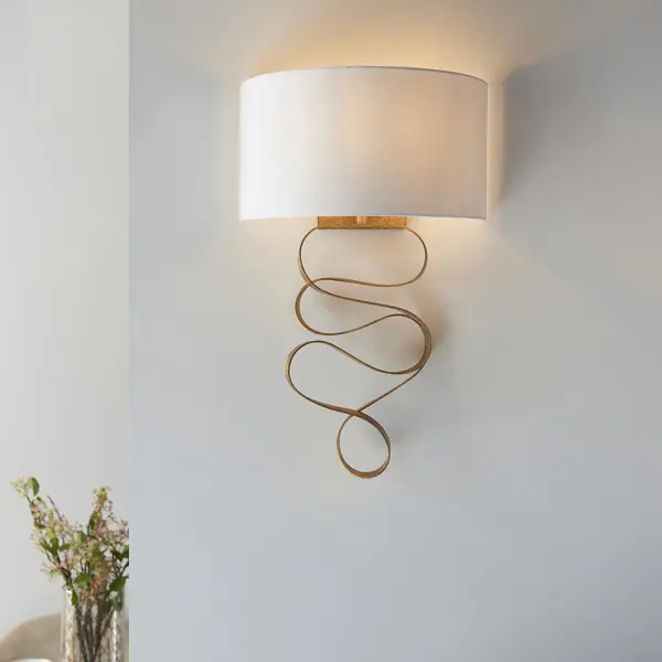Jane Gold Ribbon Wall Light C/W Ivory Shade
