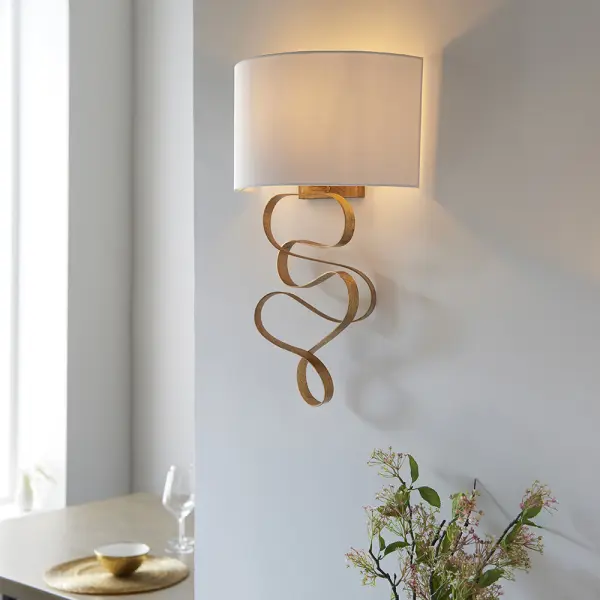 Jane Gold Ribbon Wall Light C/W Ivory Shade