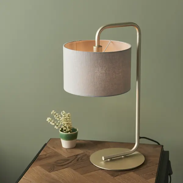 Jane Champagne Table Lamp C/W Grey Shade