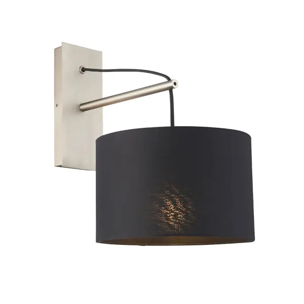 Modern Matt Nickel Wall light C/W Black Shade