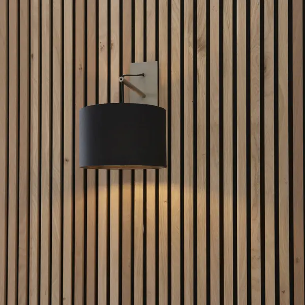 Modern Matt Nickel Wall light C/W Black Shade