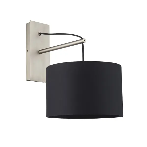 Modern Matt Nickel Wall light C/W Black Shade
